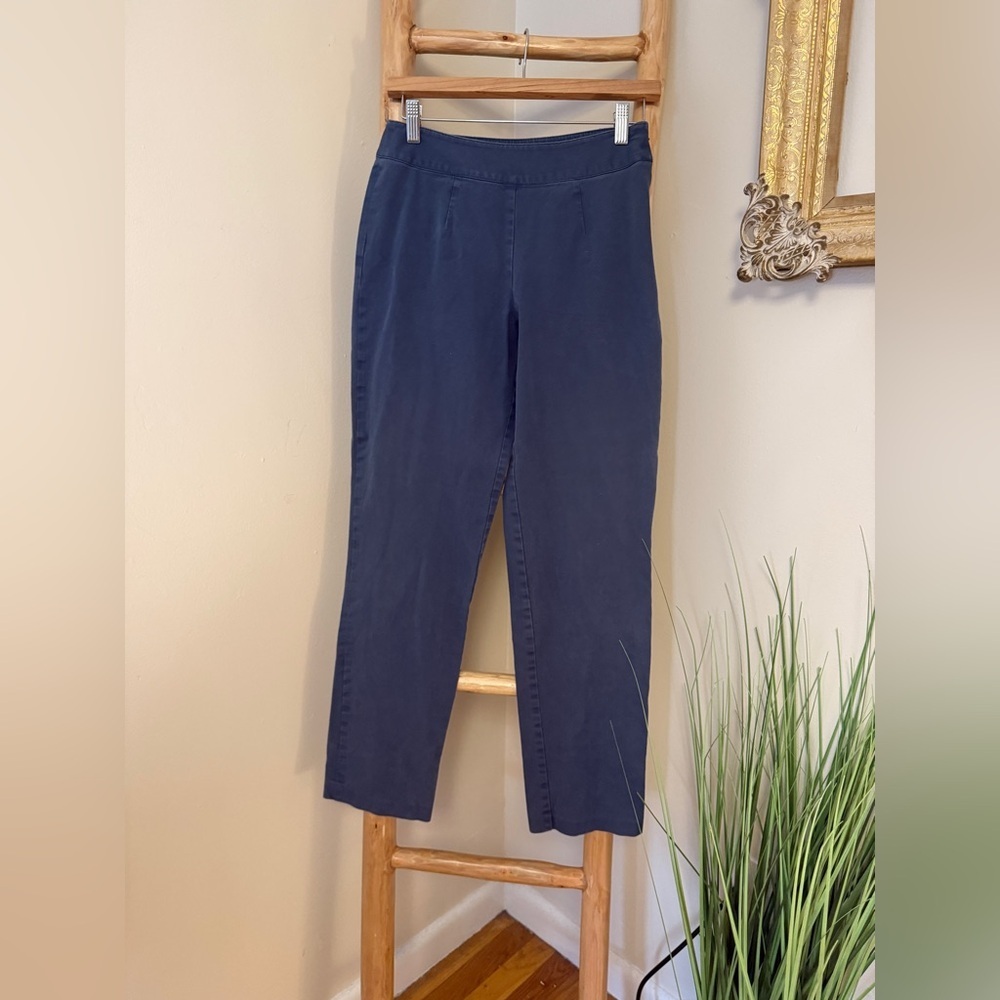 LL Bean Pants-Blue 4 Tall- No Pocket Side Zip Flat Front Cotton/Lycra 29" inseam